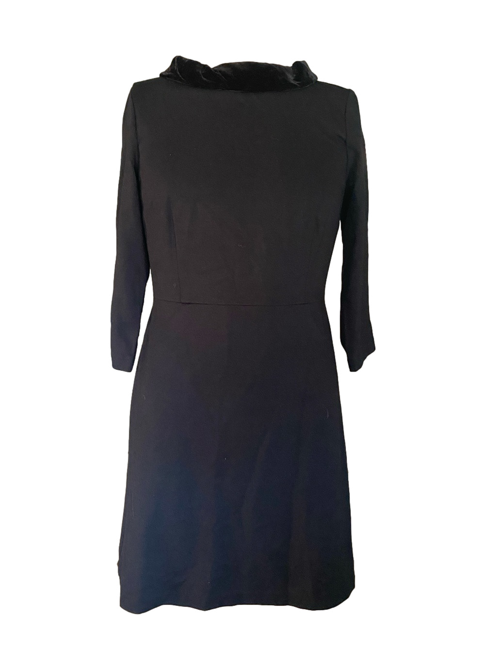Talbots Black Long-Sleeve Dress with Velvet Collar Trim